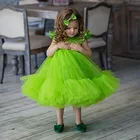 Зеленые платья для девочек на свадьбу, Тюлевое короткое платье для девочек вечерние праздничное рождественское платье, Детский костюм принцессы для детей