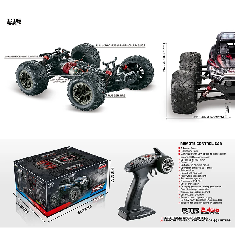 Pokich RC 1: 16 внедорожный Радиоуправляемый автомобиль 4WD 2 4 ГГц высокоскоростной