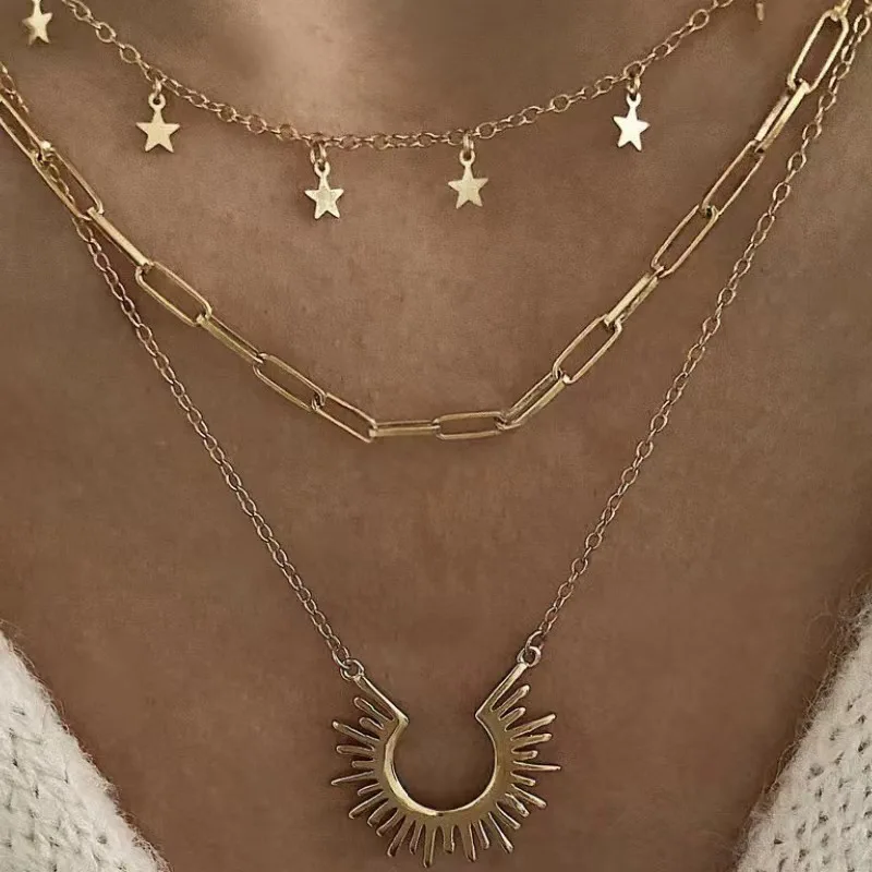 Модное европейское колье солнца золотого цвета с креативным дизайном для женщин, простое и изящное, на цепочке для украшений YC-14.