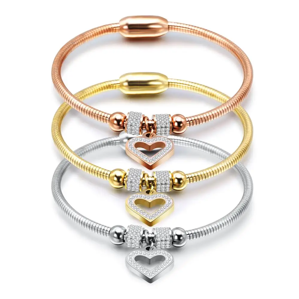 

Luxury New titanium steel heart snake chain magnet buckle bangle fashion jewelry bracelet magnet buckle wristlet jewel women