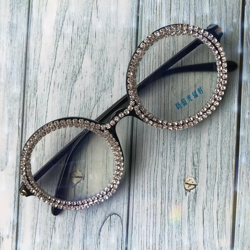 Солнцезащитные очки женские роскошные стразы в черной оправе прозрачные линзы