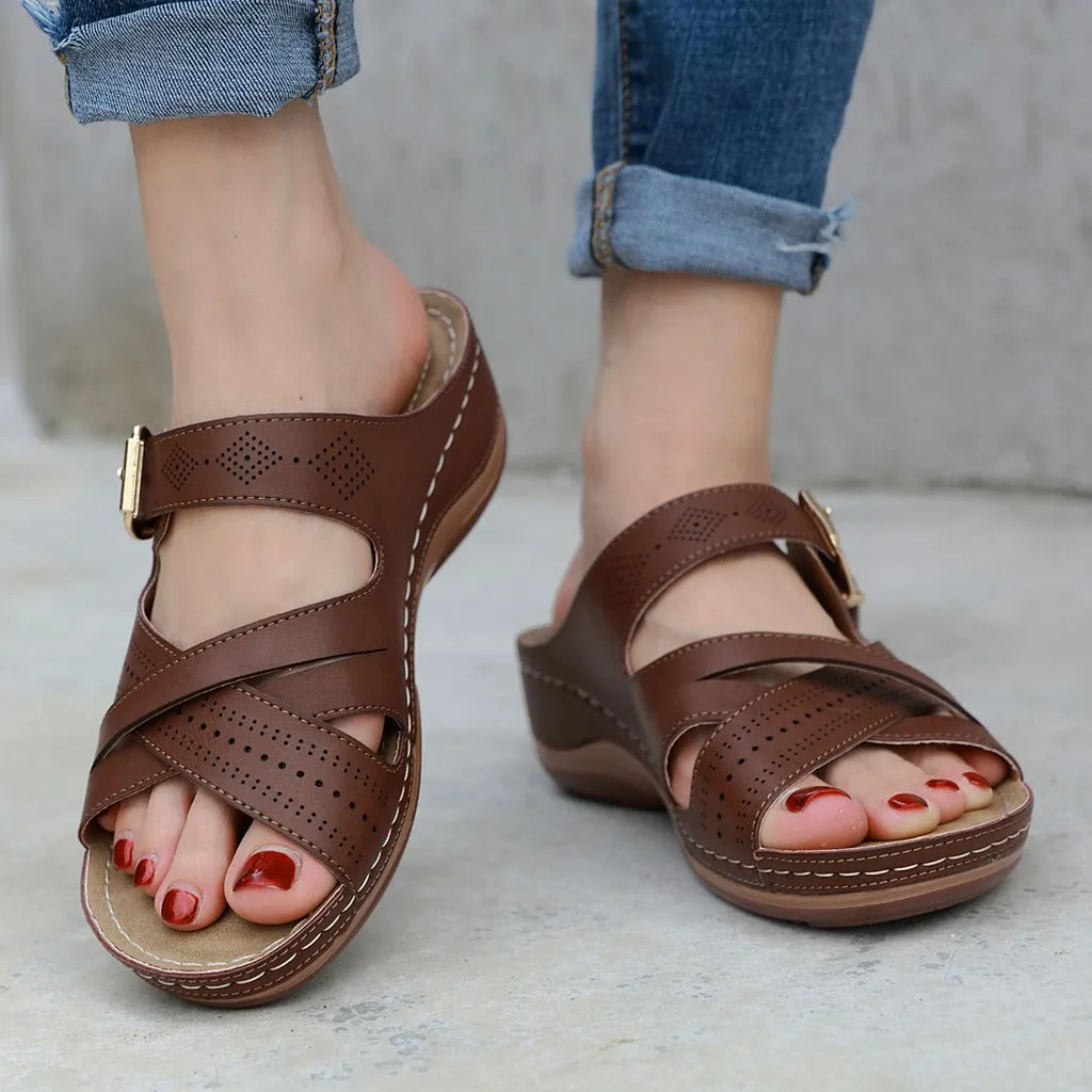 

Summer Women Slippers Rome Retro Wedge Slipper Ladies Casual Shoes Women Thick Bottom Beach Slip On Non-Slip Slides