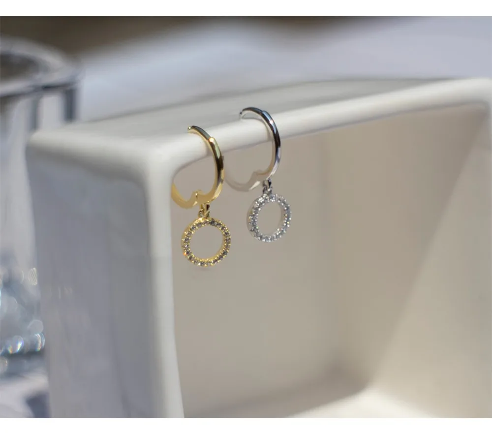 Серьги из стерлингового серебра 925 пробы, темперамент, циркон, круг, короткие серьги-капли, кольцо для ушей, модный тренд, дикие женские серебряные серьги, ювелирные изделия