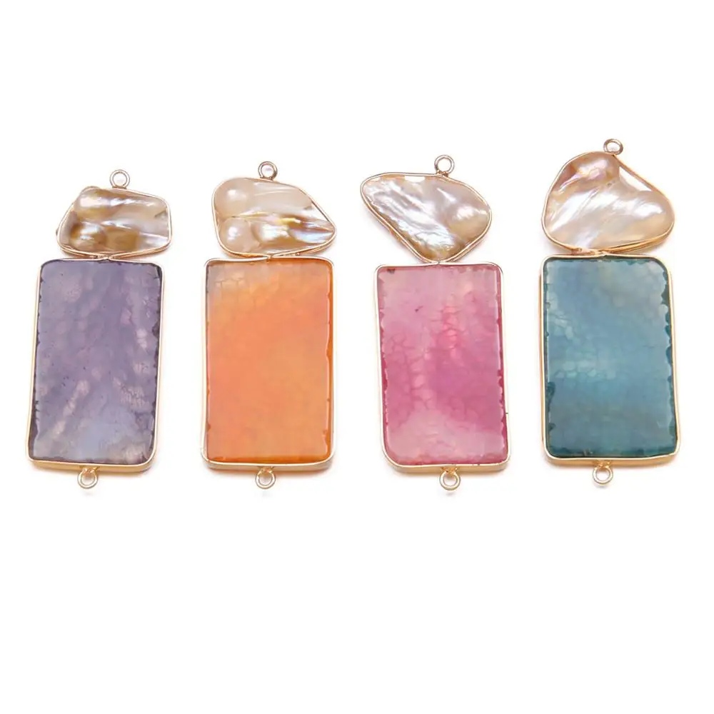 

Natural Stone rectangle Trendy Agates Connector Necklace Pendant for Jewelry Making DIY Necklace Reiki Healing Jewellery Gift