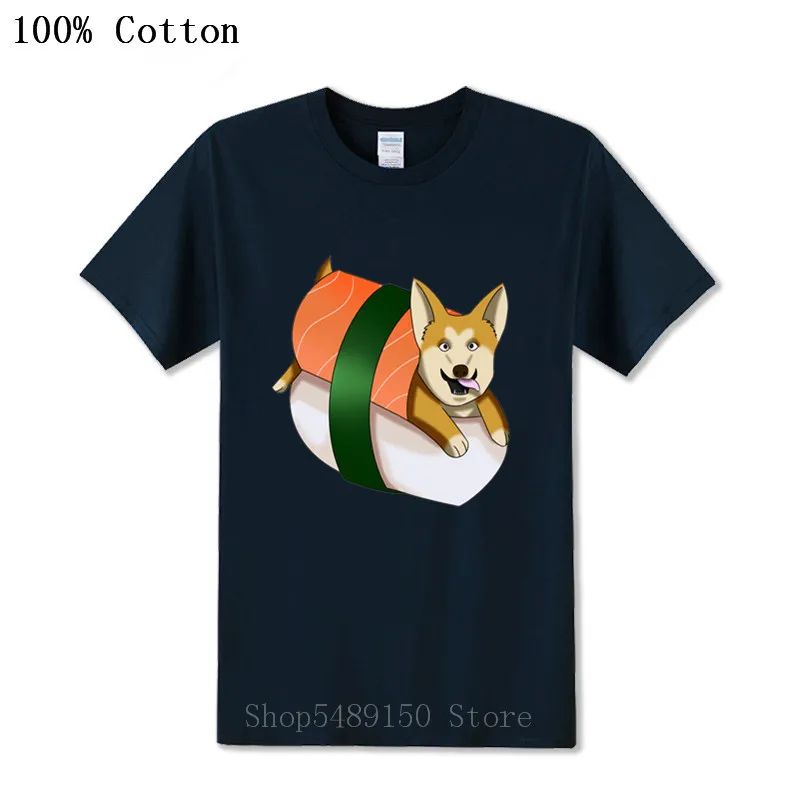 Забавная классическая мужская футболка Corgi Dog суши с японской едой женская одежда