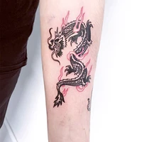 waterproof temporary tattoo sticker pink flame black dragon design body art fake tattoo flash tattoo arm leg female male