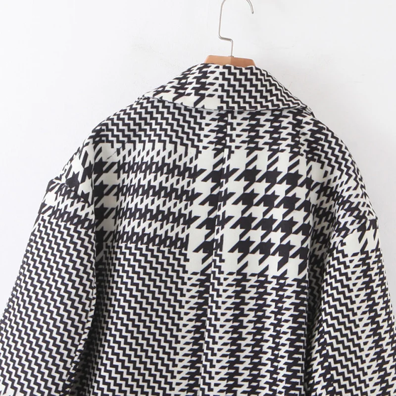 Женское шерстяное пальто на одной пуговице Элегантное длинное с принтом