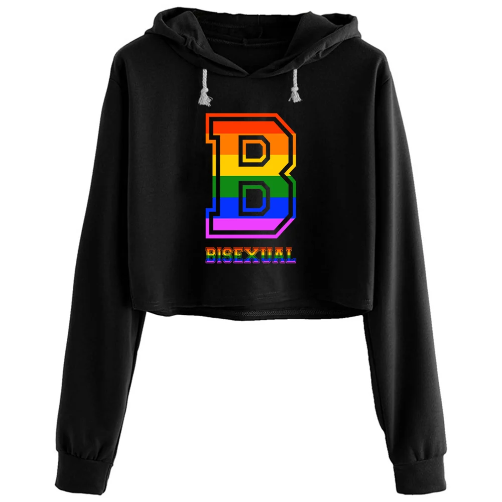 

Bisexual Lgbt Gay Pride Coming Out Rainbow Crop Hoodies Women Anime Emo Aesthetic Kpop Pullover For Girls