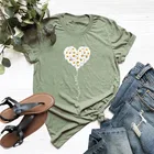 Женская футболка с круглым вырезом и коротким рукавом, топ из 100% хлопка с принтом маленьких ромашек и сердца, одежда для S-5XL, на лето
