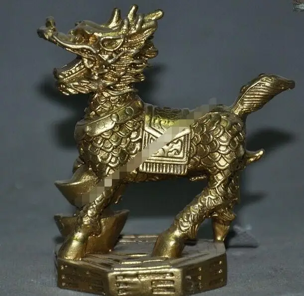 Сбор Старый Китай латунь Кирин Единорог Kylin Чи lin Qilin зверь Статуя|Статуэтка