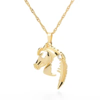 horse pendant necklace for women punk stainless steel zircon horse head animal choker collier christmas gift jewelry necklaces