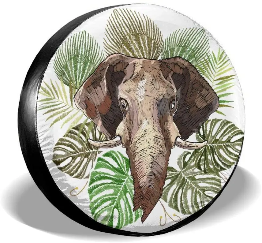 

Tribal African Elephant tire COVER CAR Palm Leaves car Accessories Spare Tire COVER CAR Polyester Universal dustproof