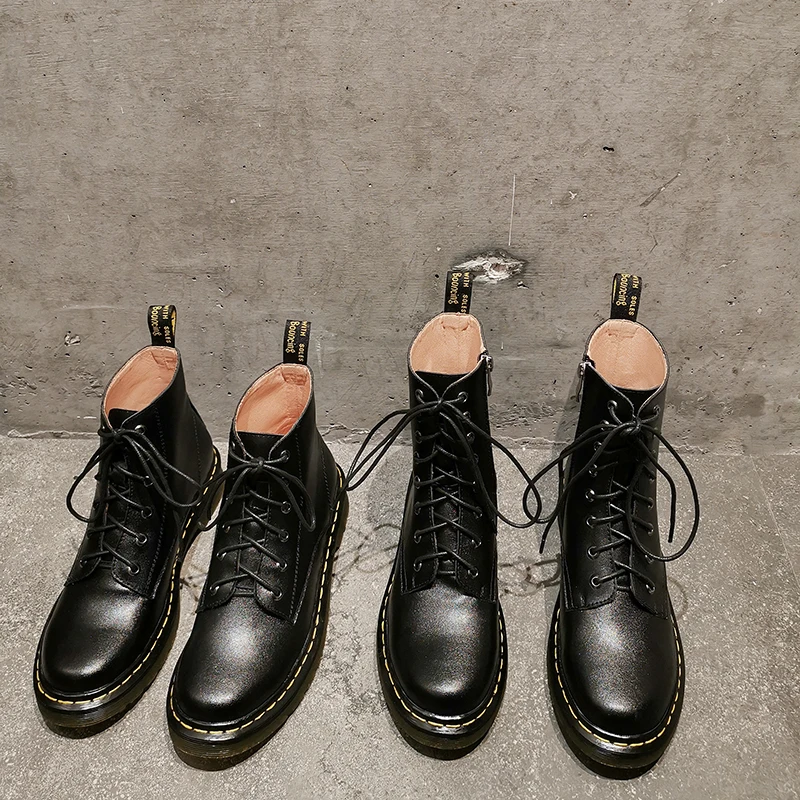 

Genuine Leather Women Boots Round Toe Martin Boots Fashion Lace-Up Short Boots Female Platform Women Shoes Handmade Size 34-43
