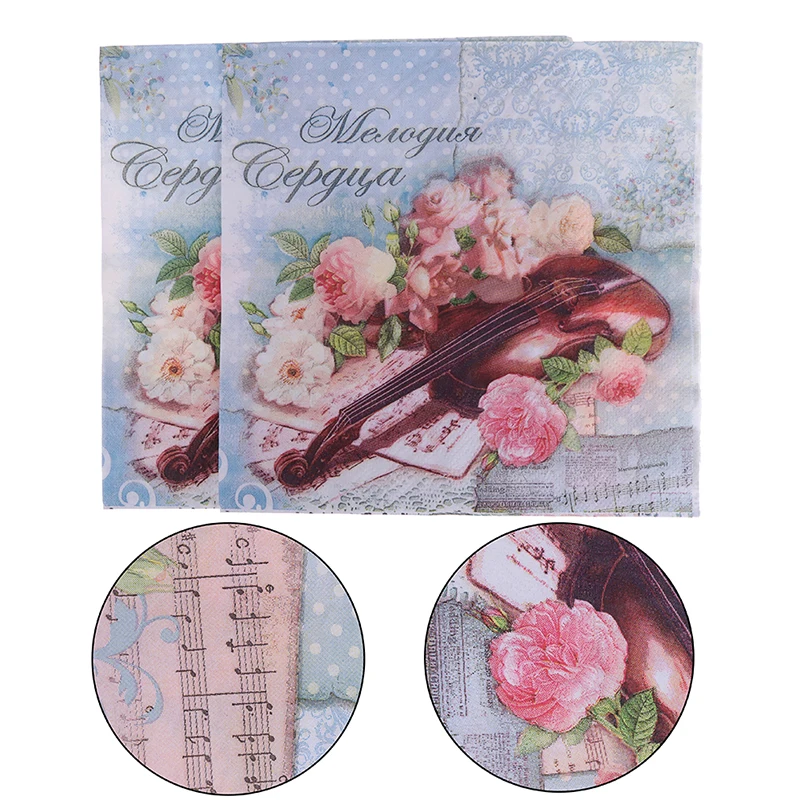 

33*33cm 20pcs/lot Printed Napkin Paper Decoupage Table Paper Napkins Wedding Paper Rose Violin Festive Paper Decor