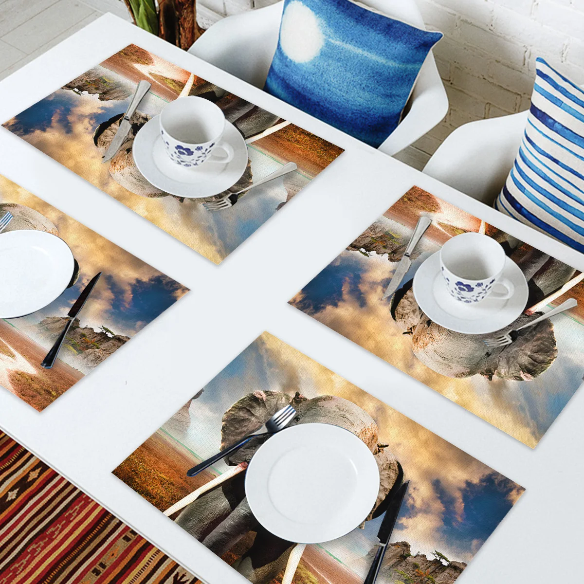 Набор из 4/6 ковриков для обеденного стола животных слона Африки чудовища