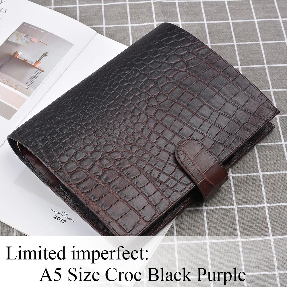 Croc BlackPurple A5 Ограниченная серия неидеальных колец из натуральной кожи, записная книжка А5, А6, личная папка, журнал органайзера, журнал для зарисовок, планировщик - Цвет: Croc BlackPurple A5