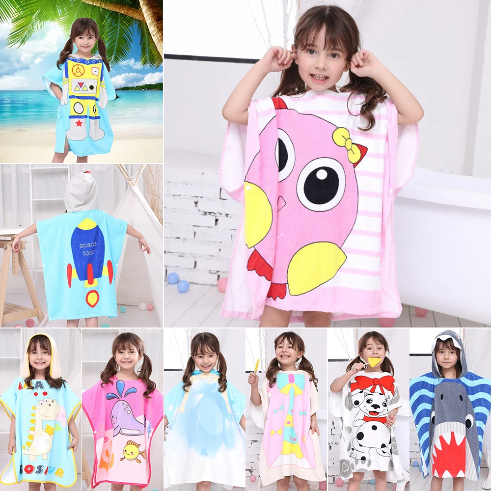 Детское пляжное полотенце купальное с рисунком акулы банное капюшоном для