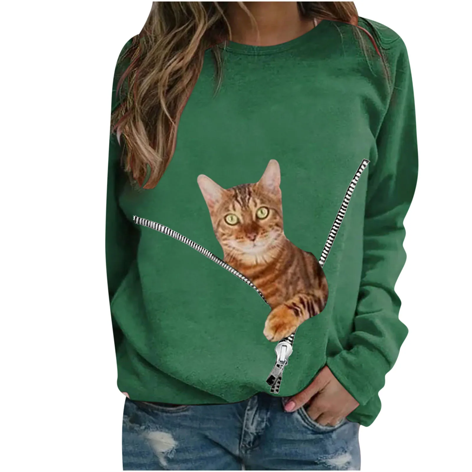 women's Hoodi Fashion Women Casual O- Neck Cat  Print Long-sleeved T-shirt las mujeres sweetshirts 2021 new hot sale
