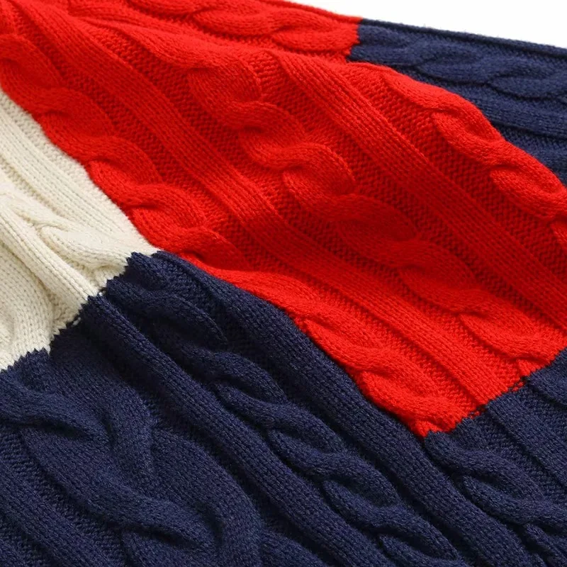 Женский пуловер свитер контрастных цветов пэчворк Вязанный с длинными рукавами