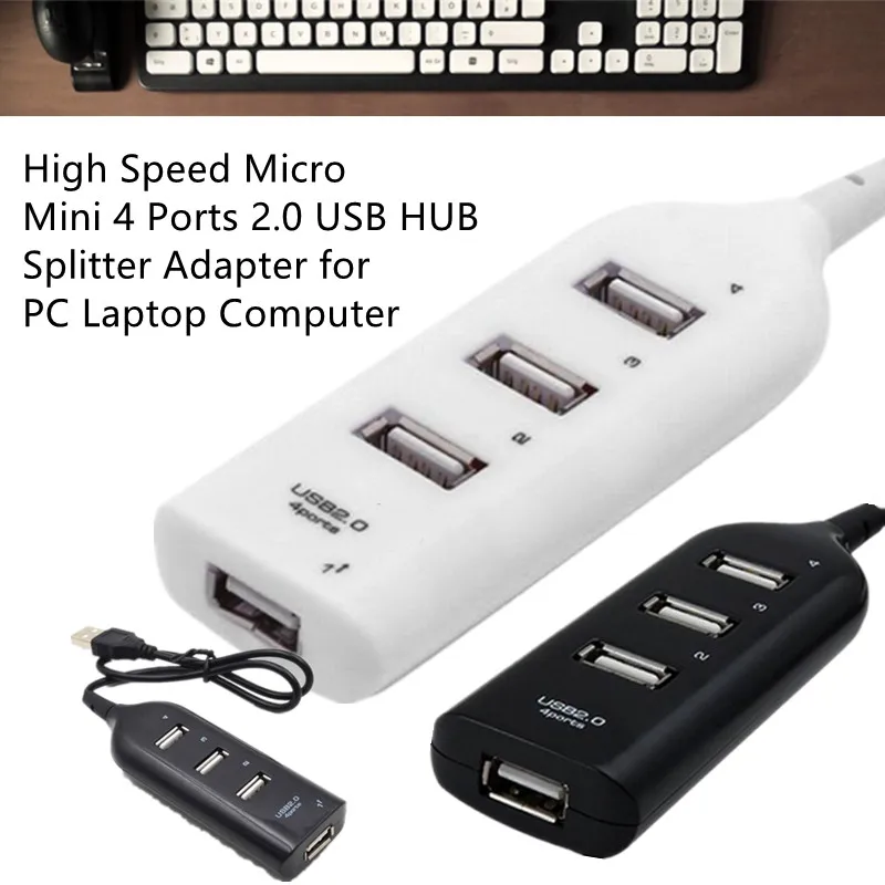 

Liser Black and White Dual Color 4-Port USB Hub 2.0 Multi-distributor Power Adapter Mini PC Notebook Cable Connector