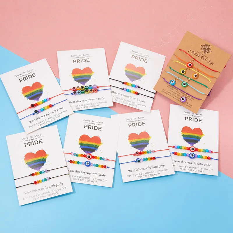 2 шт. парный браслет для женщин Радужный сглаза бисерный плетеный шнур турецкий