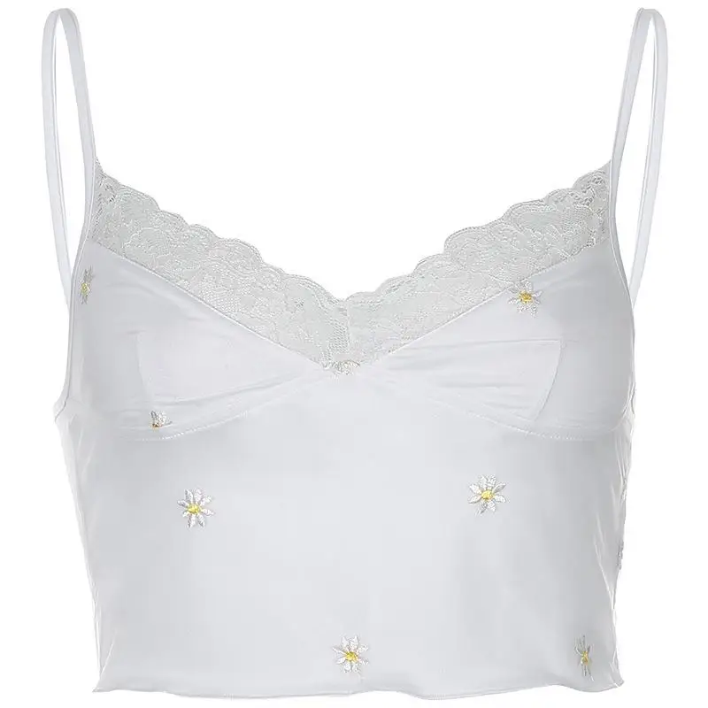

Sexy Fashion Slim Women's Sexy Small Daisy Embroidery V-Neck Lace Camisole