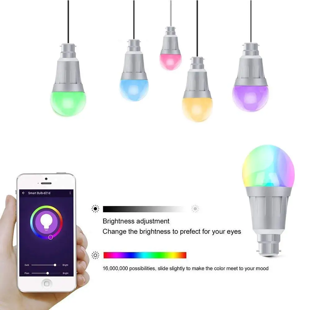 Bayonet Wifi умная Светодиодная лампа с регулируемой яркостью 7 Вт B22 RGB разноцветная