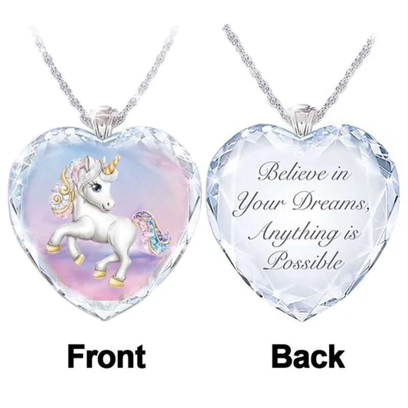 

Exquisite Crystal Pendant Unicorn Necklace Elegant Lady Fashion Necklaces for Kids Children Heart Statement Jewelry Gifts New