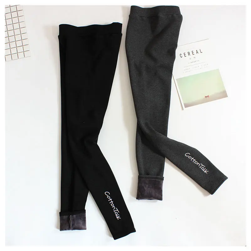 

2019 Winter Thick Embroidery Letter Women's Velvet Leggings High Quality Keep Warm Solid Pants High Waist One Size Leggings