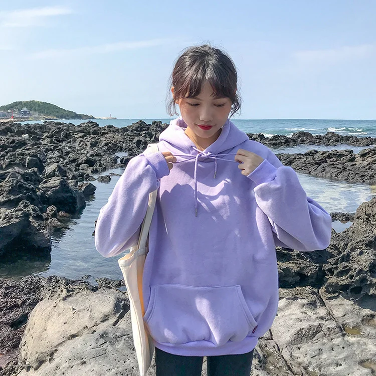 Harajuku толстовки сплошной цвет с капюшоном топы для женщин и мужчин О образный