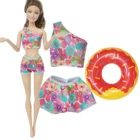 Модная кукла ручной работы, бикини, пляжная одежда, купальник с цветами + кольцо для плавания, Одежда для куклы Барби, аксессуары, 12 дюймов, детская игрушка