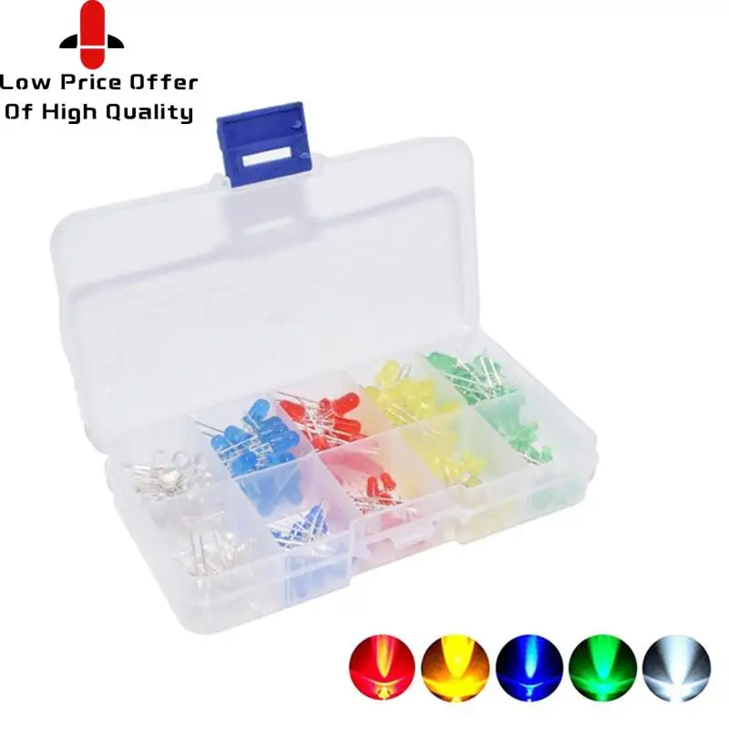 200 шт./лот 3 мм 5 набор светодиодов в коробке смешанные цвета красный зеленый