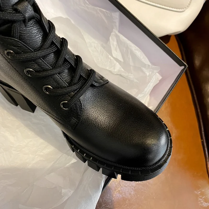 TAOFFEN Woman Short Boots Genuine Leather Thick Bottom Platform Ankle Cool Winter Shoes Footwear Size 34-39 | Обувь