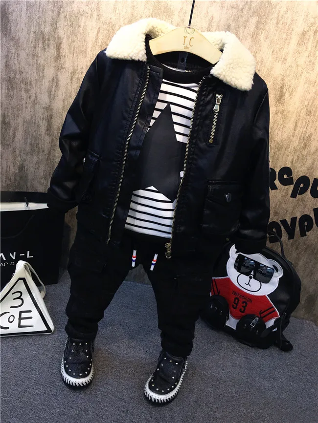 

Модный новый комплект одежды для маленьких мальчиков, детская зимняя одежда, 2020, Зимний Теплый Бархатный комплект для мальчиков, куртка из и...