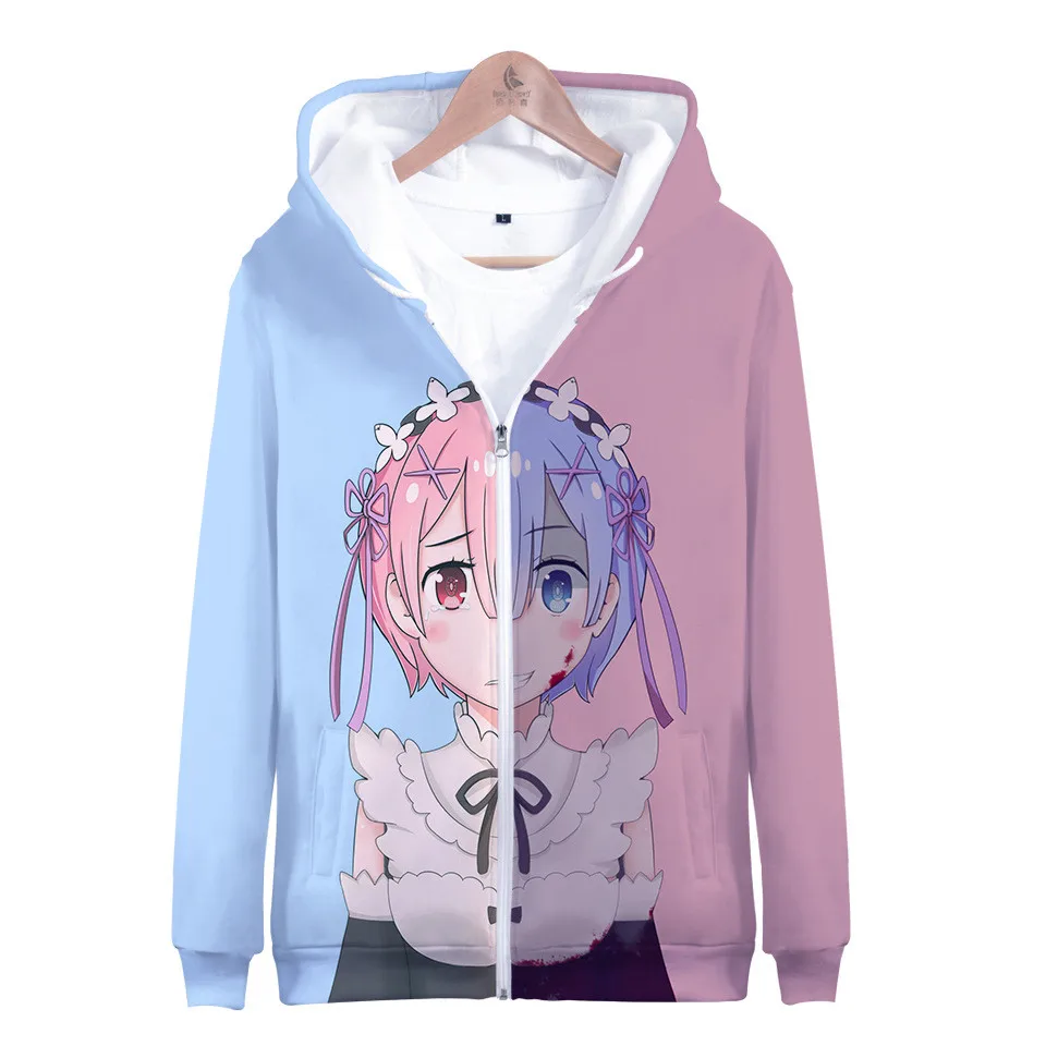 Re Zero худи Rem новинка толстовка с капюшоном карманами и объемным рисунком для