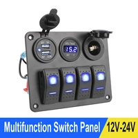 4 gang led rocker switch panel 12v24v circuit breaker combination digital voltmeter dual usb port for car rv camper caravans