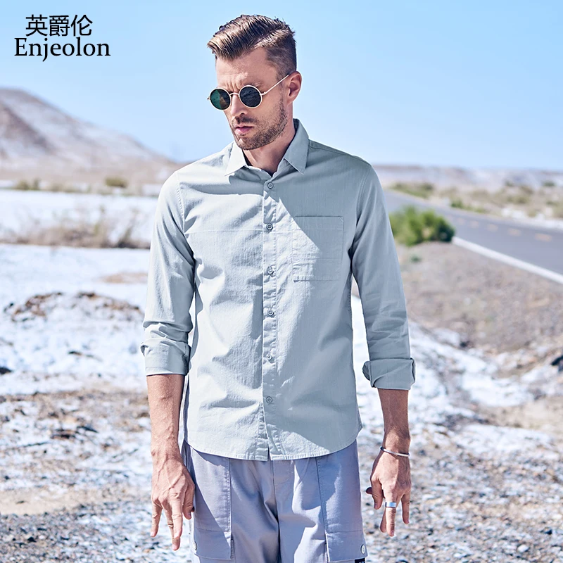 Enjeolon 2020 сезон осень-зима Мужские повседневные рубашки Camisa Masculina с длинными