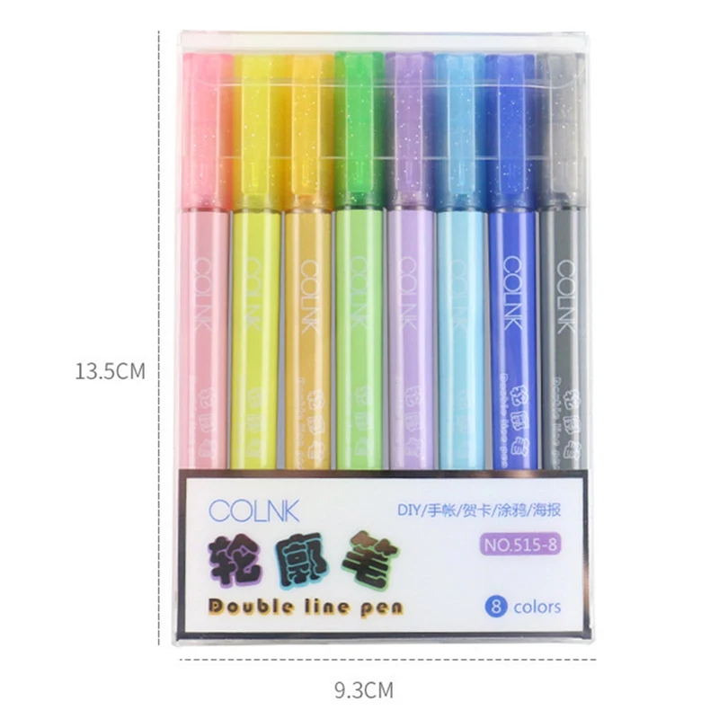 

8-Colors Marker Pens Kit Colored Double-Line Outline Pen Student Drawing Painting Drawing Doodle Marker Pens Stationery Set