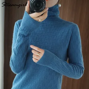 Streamgirl женский свитер с высоким, плотно облегающим шею воротником размера плюс вязаный женский джемпер Классическая Дамская обувь на весну и осень, пуловеры Pull Femme Hiver; Модель свитера