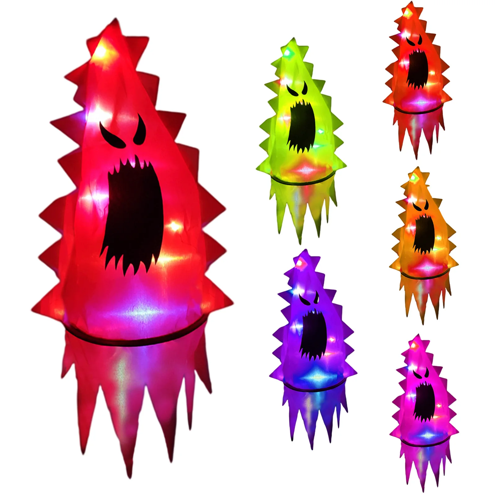 

6Pcs Halloween Glowing Witch Hat Cute Decoration With LED Lights Party Prom Dress Up Costume Prop Indoor Outdoor Hanging Decor