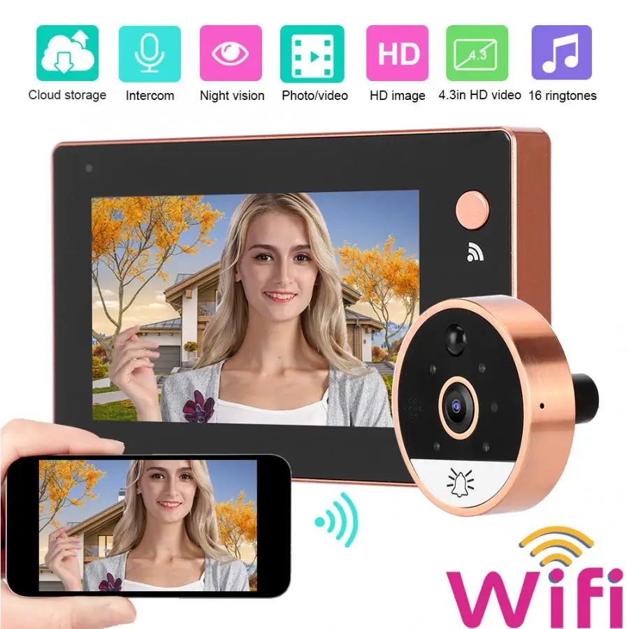 Видеоглазок 4 3 дюйма с wi fi подсветка ночное видение обнаружение движения