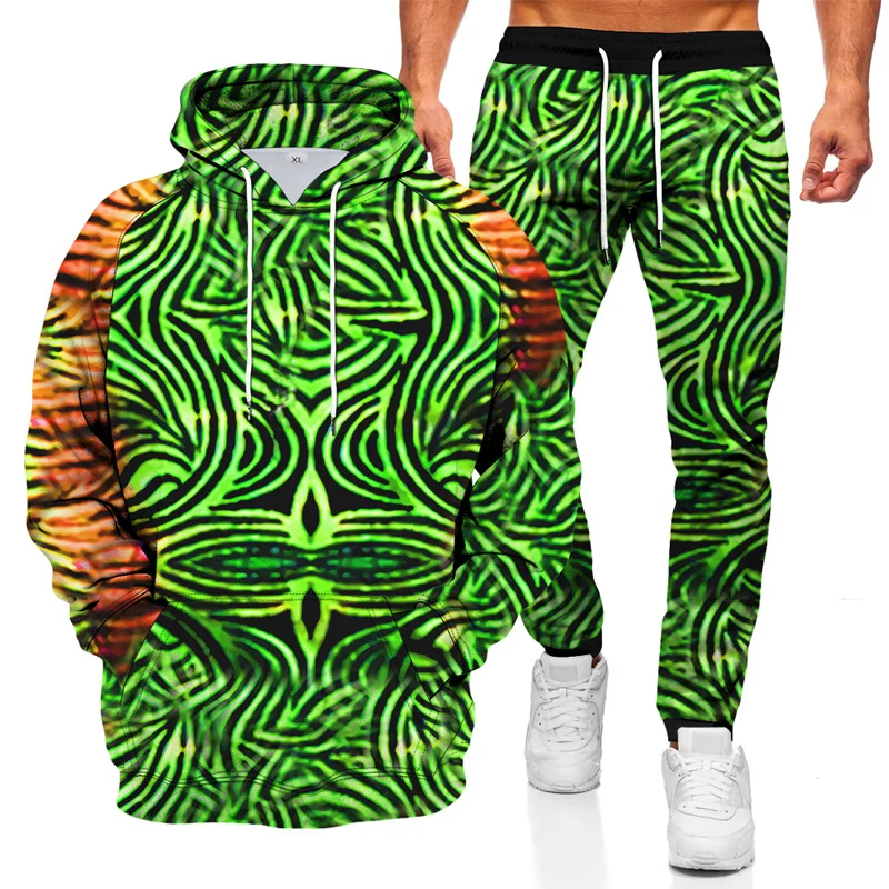 

3D Abstract Printing Fashion Hoodie men's Casual Sweater Hoodie + Pants two-piece Sportswear Trendy Sweater Suit
