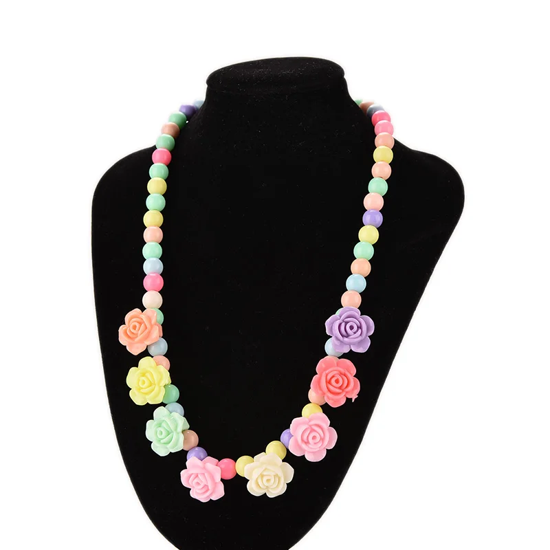

Rose Shaped Candy Beaded Necklace Lovely Bubblegum Kids Necklaces Bracelet Baby Girl Party Jewelry Multicolor