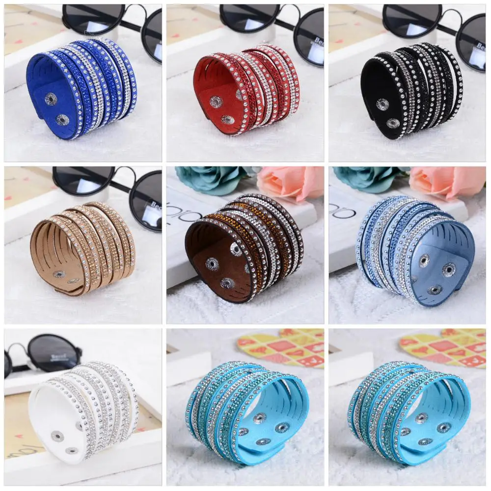 Унисекс Многослойные Браслеты Стразы кожаные ювелирные изделия браслеты