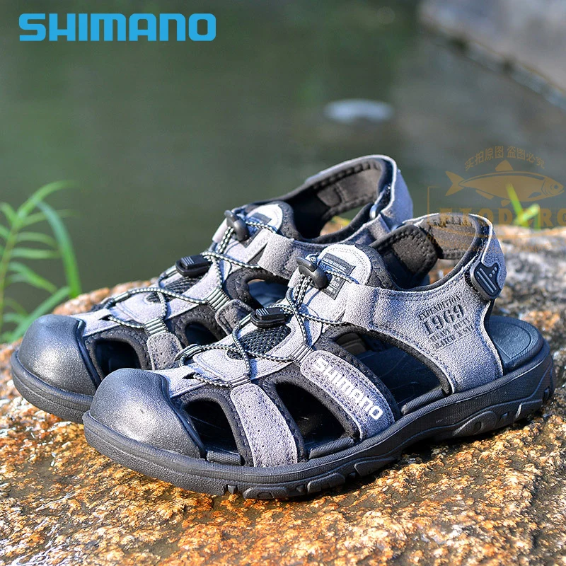 

Shimano Fishing Summer Men Sandals Cowhide Baotou Beach Shoes Soft Bottom Non-slip Outdoor Leisure Wading Shoes Men's Hollow