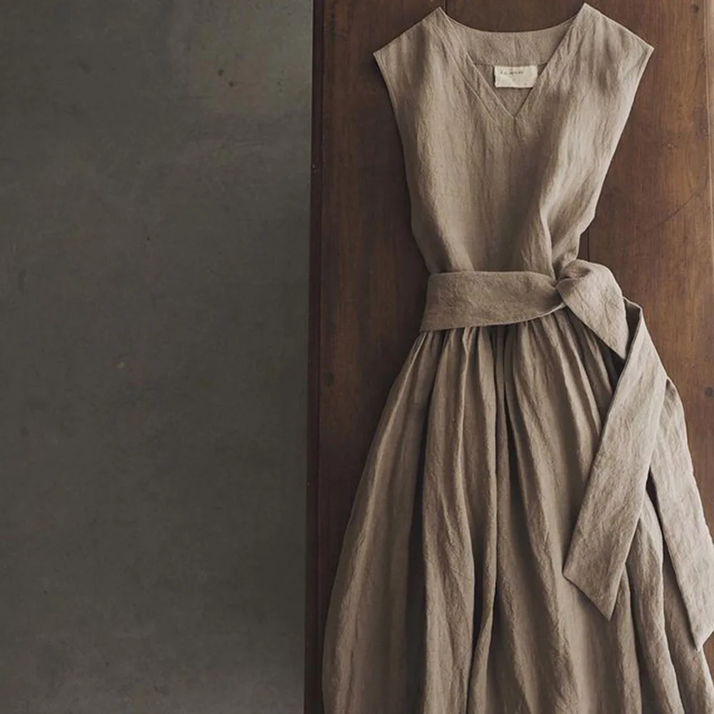 

Summer Women's Dress 2021 New A-Line Pullover Korean Japanese Style Plain Short Sleeve Ankle-Length Lace-Up Suit Simple Sweet