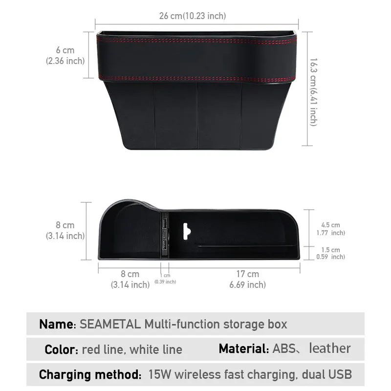 Car Seat Gap Storage Box Interior Auto Dual USB Charger Wireless Charging Side Organizer Automobiles Goods Accessories | Автомобили и