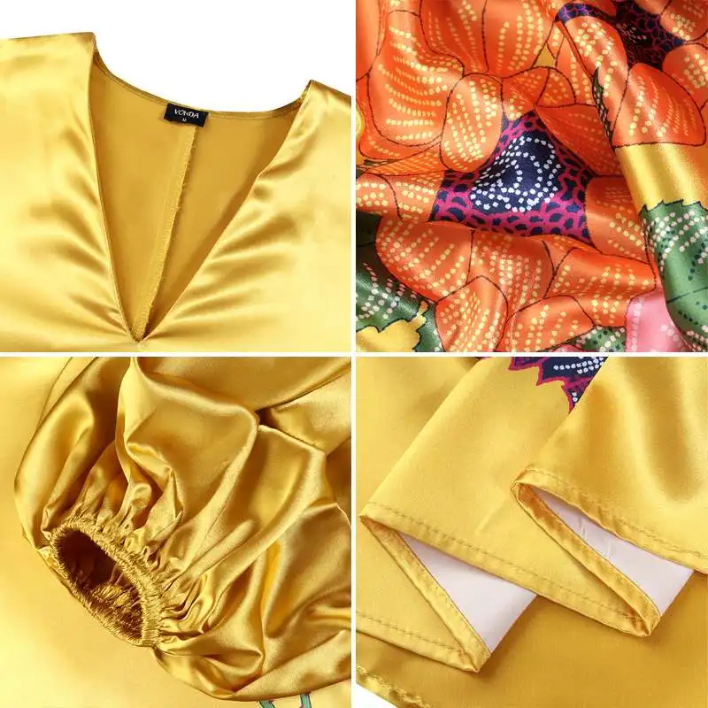 

Floral Printed Maxi Dress 2021 VONDA Bohemian Women Sundress Sexy Puff Sleeves Party Dress Casual Vestidos Oversized Robe Femme