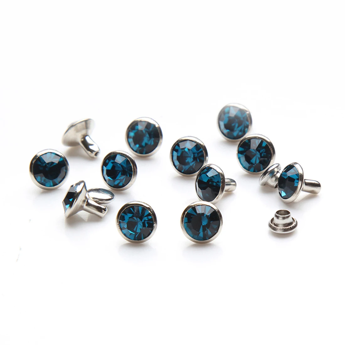 100 комплектов 6 мм и 8 индикаторные синие кристаллы заклепки из горного хрусталя
