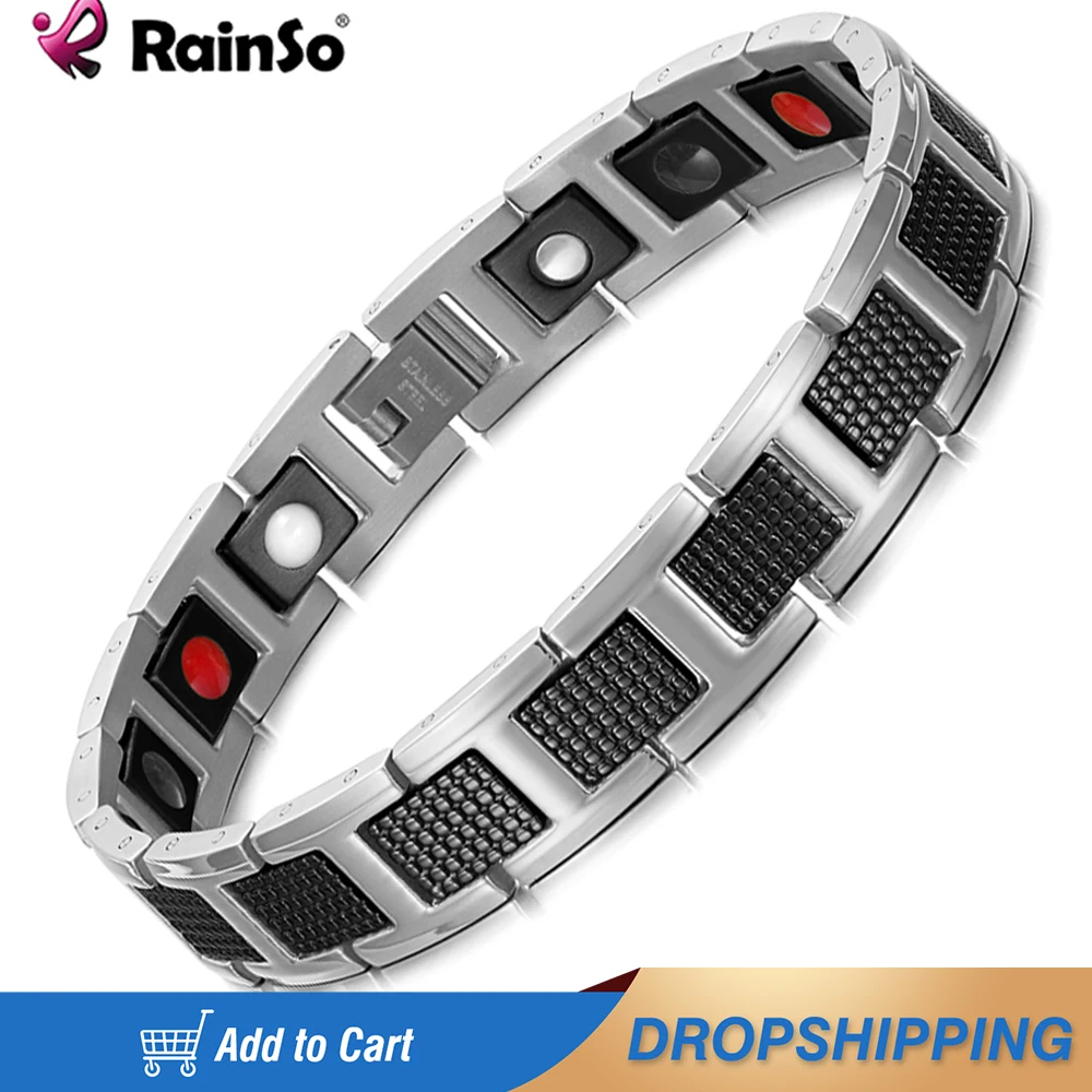 Rainso Bracelet Men Magnetic Jewelry Fashion Stainless Steel Black Bracelets Bangle Wrist Band Sports Style New Design Male Gift
